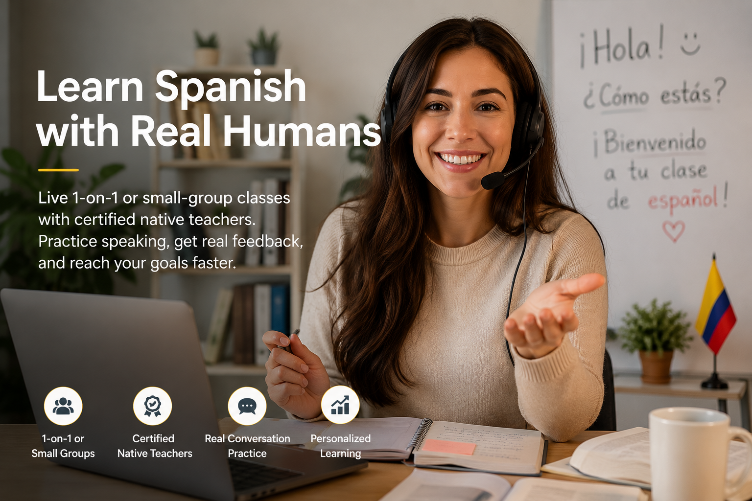 Certified native teacher giving a live online Spanish class